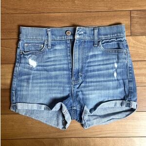 Hollister California Distressed Frayed Light High Rise Denim Shorts Waist 25